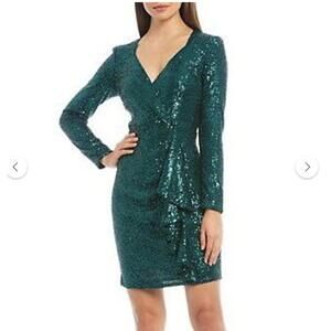 NWT Badgley Mischka Dress Women 4 Green sequin Party Cocktails Formal
